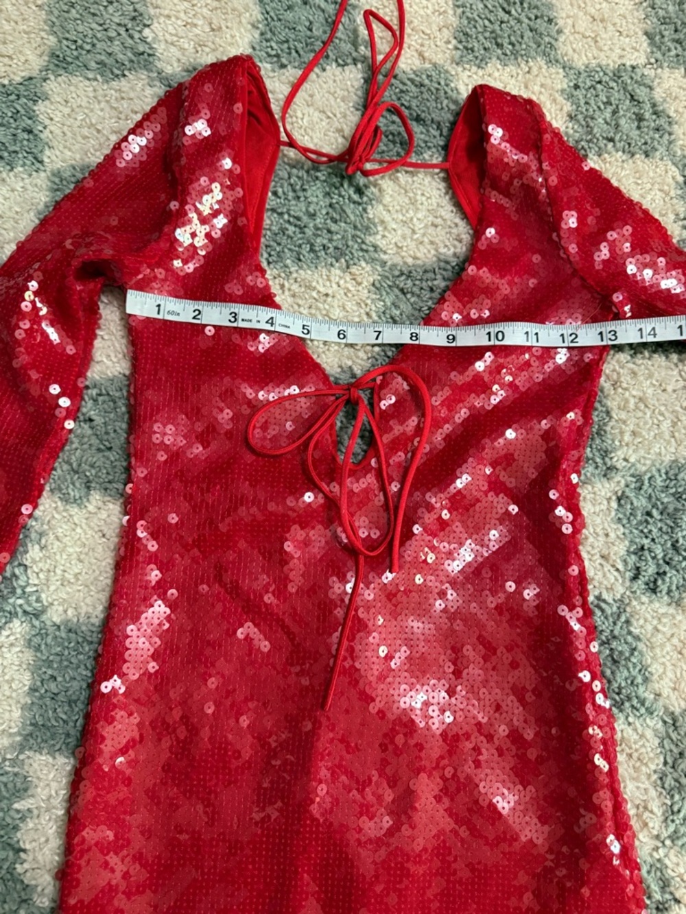 BARDOT Verona Red Long Sleeve Sequin Mini Dress Backless Bow Detail Formal Event - Picture 9 of 16